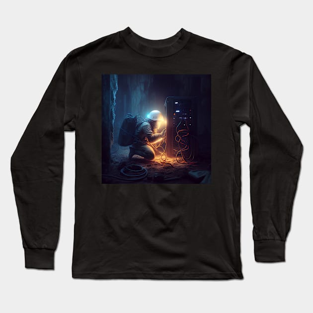 Distressed informatician fixing at the bottom of a mine Long Sleeve T-Shirt by simonebonato99@gmail.com